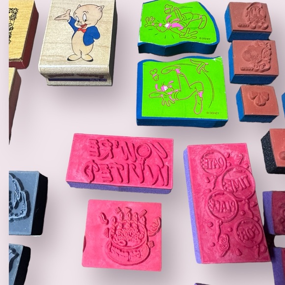 Set of 25 Miscellaneous Rubber Stamps Holiday Thank You Porky The Pig Flowers - Picture 7 of 11